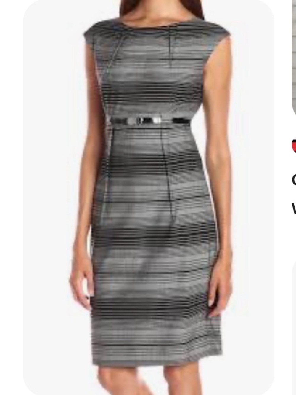 Calvin Klein Gray Striped Sheath Dress with Belt
